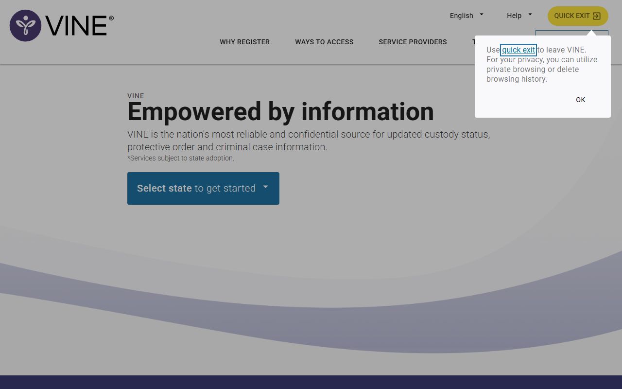 VINELink custody notification search and registration portal